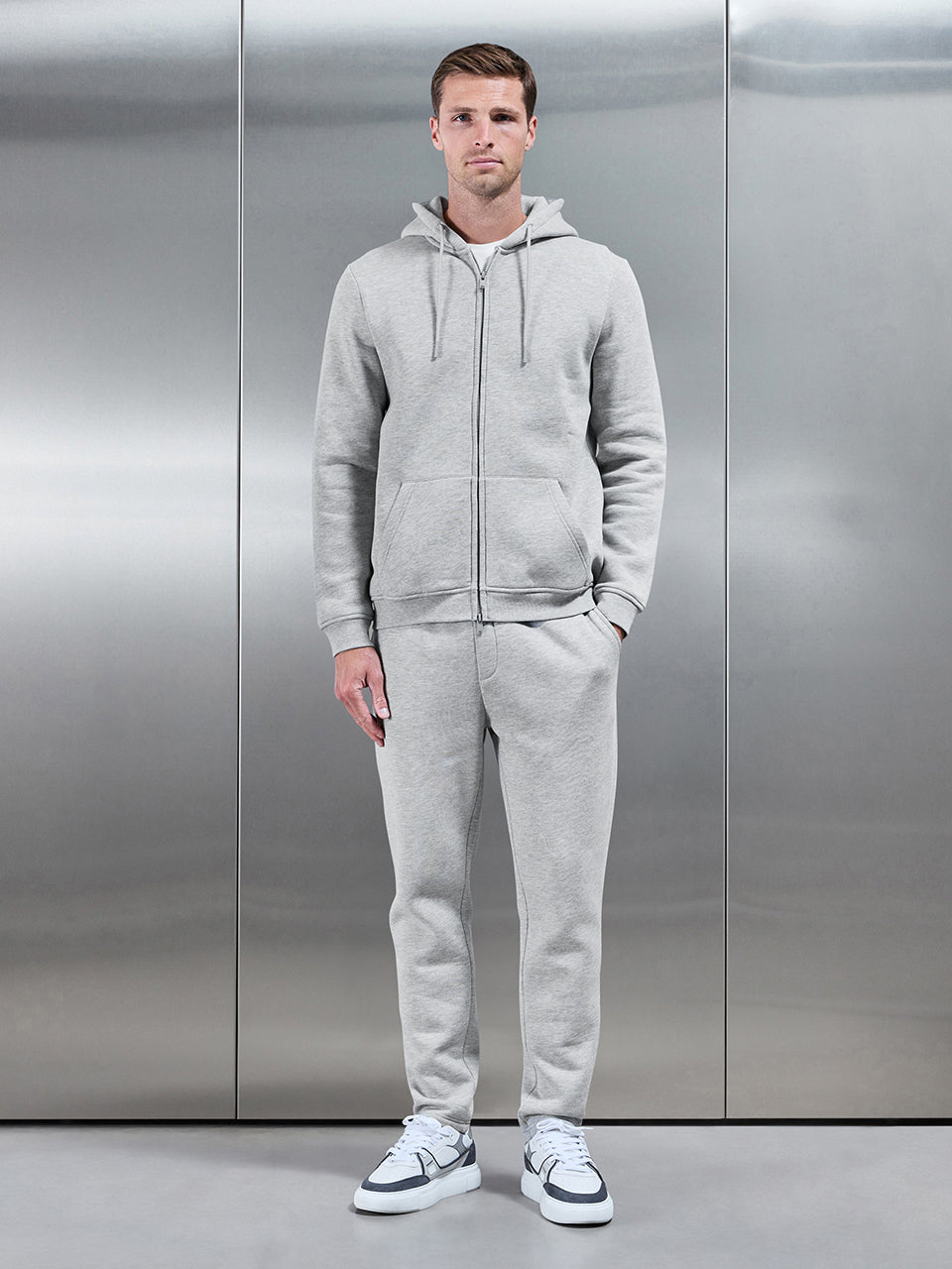 Interlock Jersey Zip Hoodie in Marl Grey