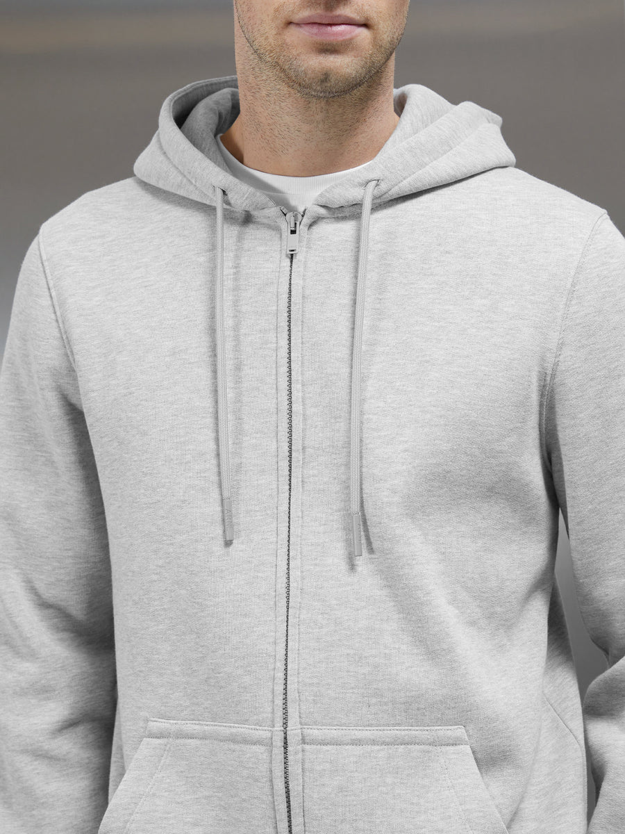 Essential Zip Through Hoodie in Marl Grey