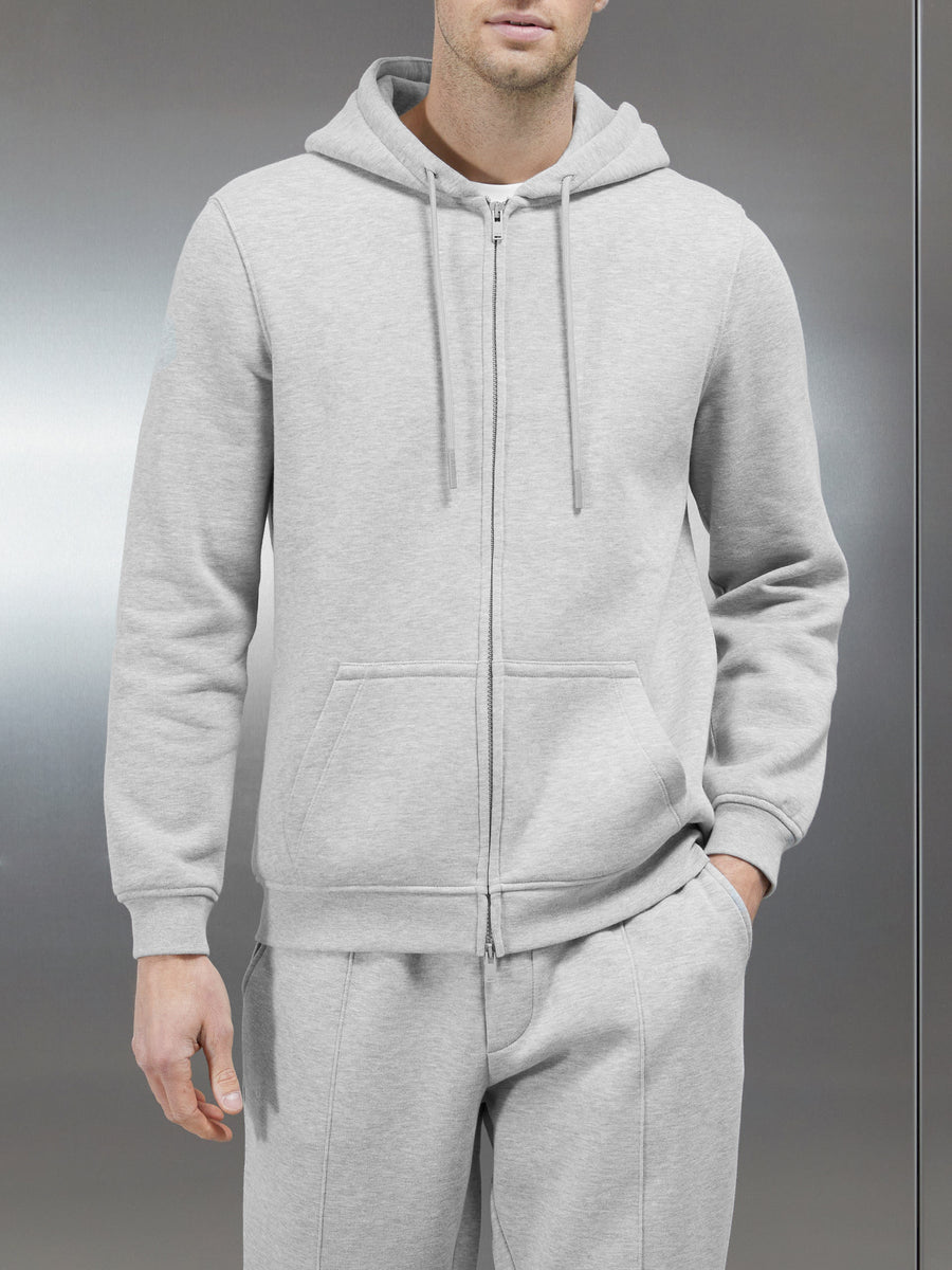 Essential Zip Through Hoodie in Marl Grey