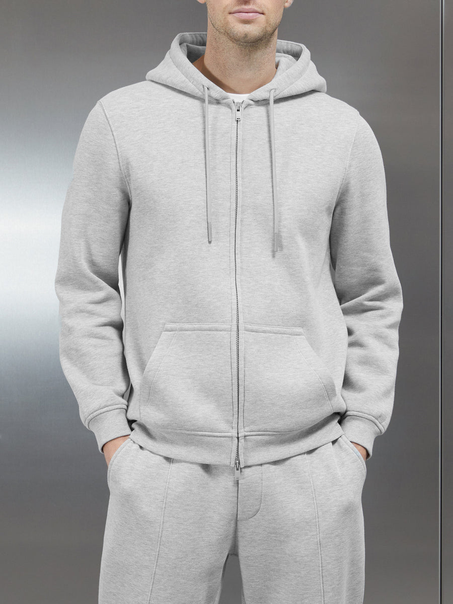 Essential Zip Through Hoodie in Marl Grey