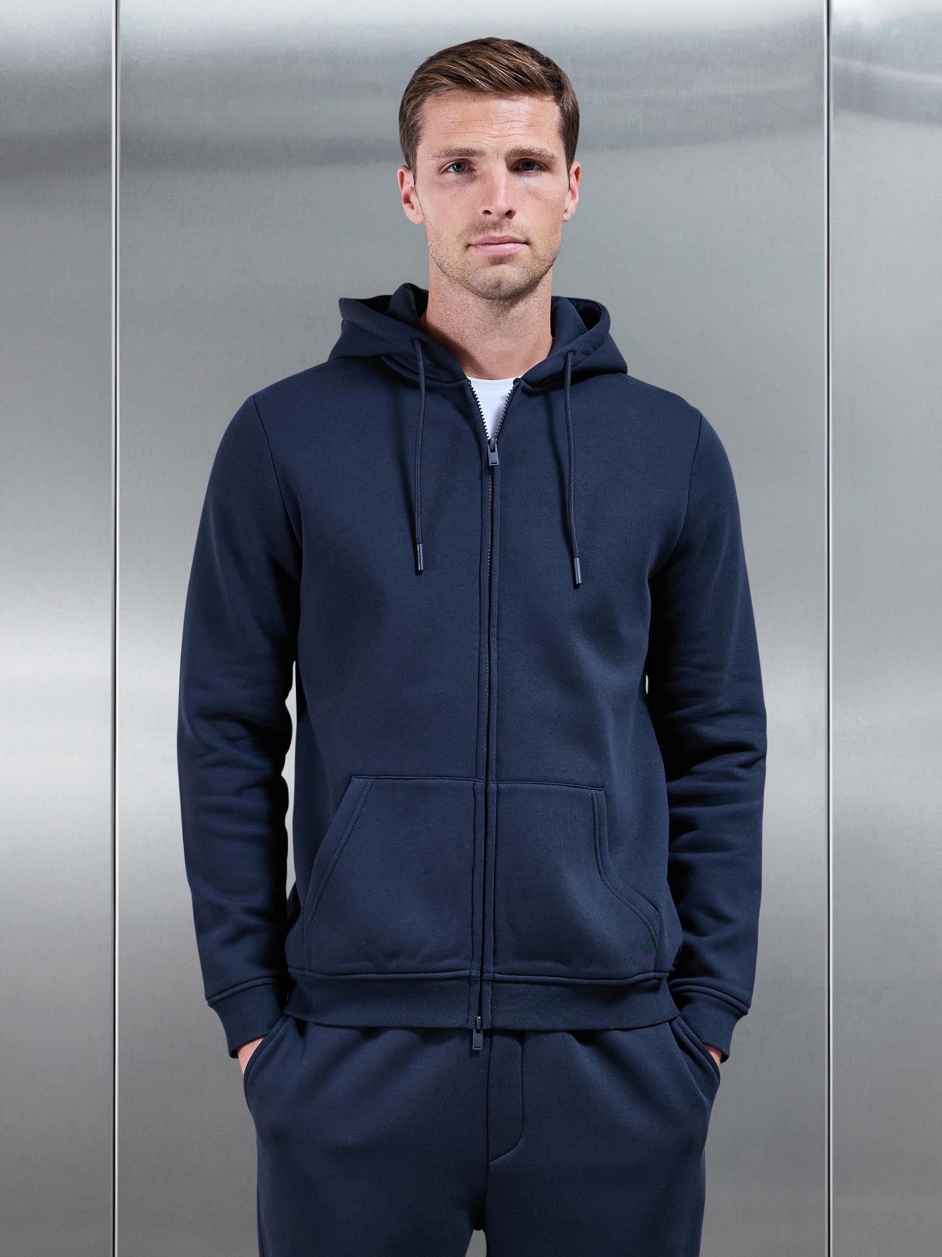 Essential Zip Through Hoodie in Navy