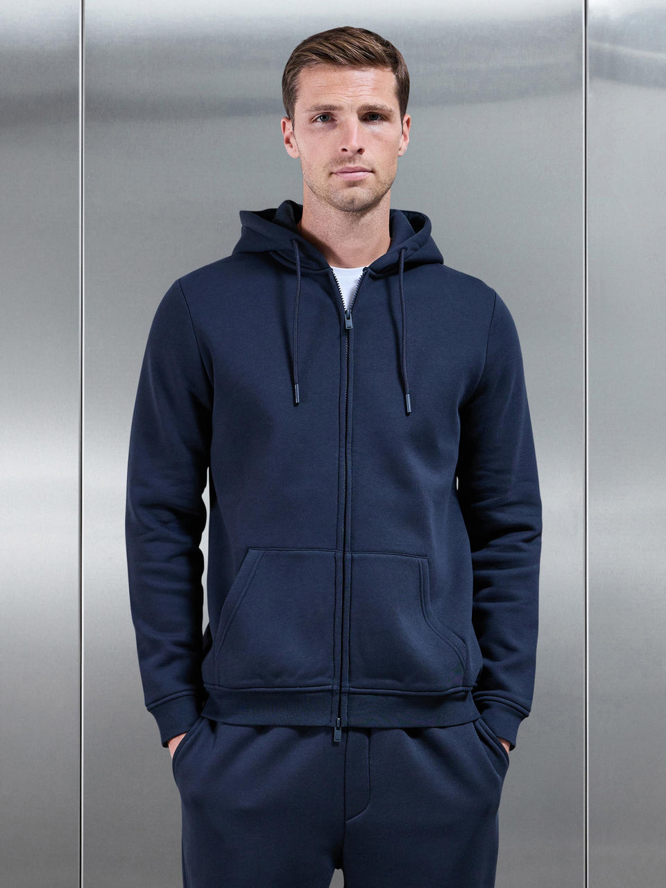Essential Zip Through Hoodie in Navy
