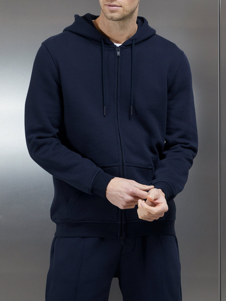 Essential Zip Through Hoodie in Navy