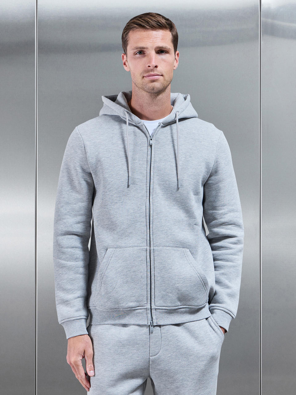Essential Zip Through Hoodie in Marl Grey