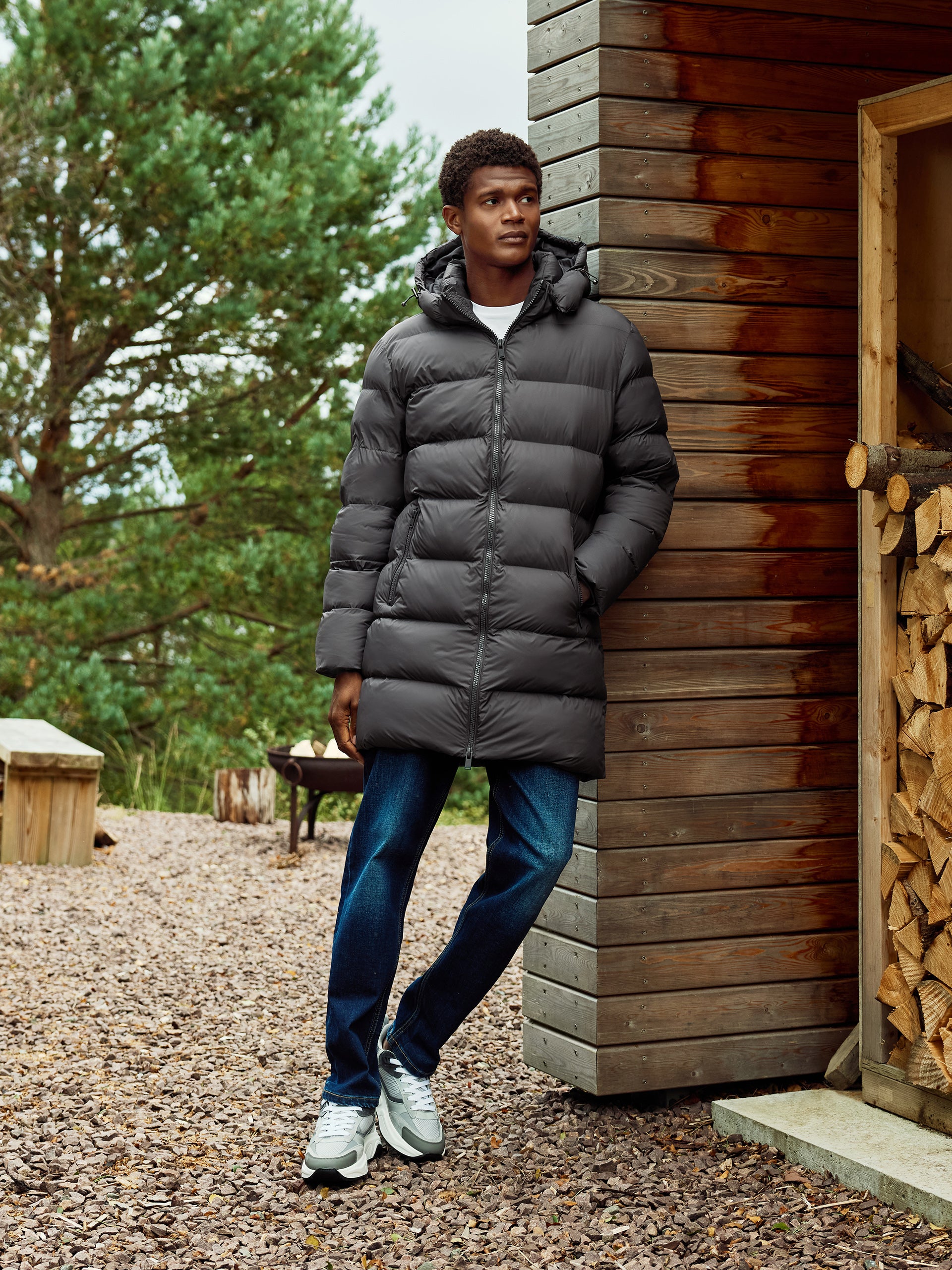 Essential Mid Length Puffer Jacket in Grey