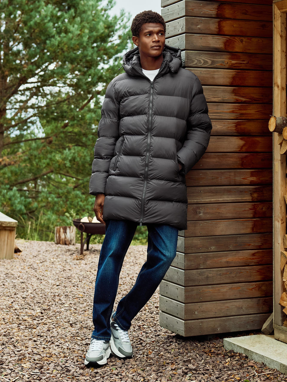 Essential Mid Length Puffer Jacket in Grey