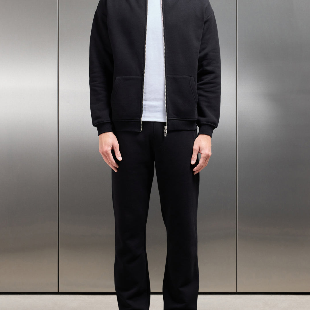 Essential Relaxed Fit Zip Through Hoodie in Black