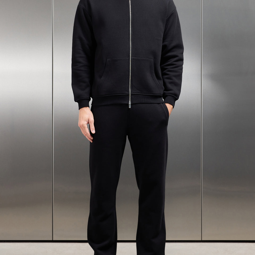 Essential Relaxed Fit Zip Through Hoodie in Black