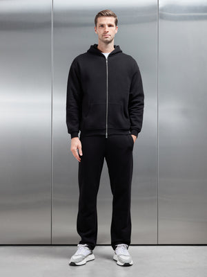 Essential Relaxed Fit Zip Through Hoodie in Black