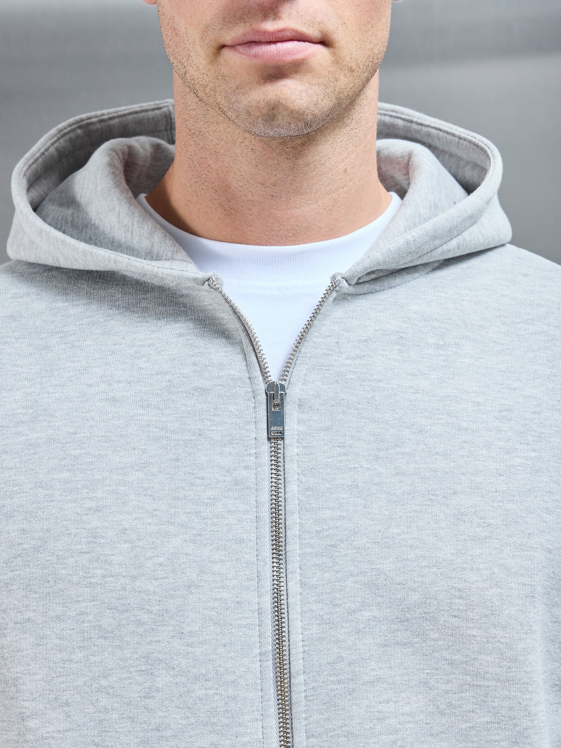 Essential Relaxed Fit Zip Through Hoodie in Marl Grey