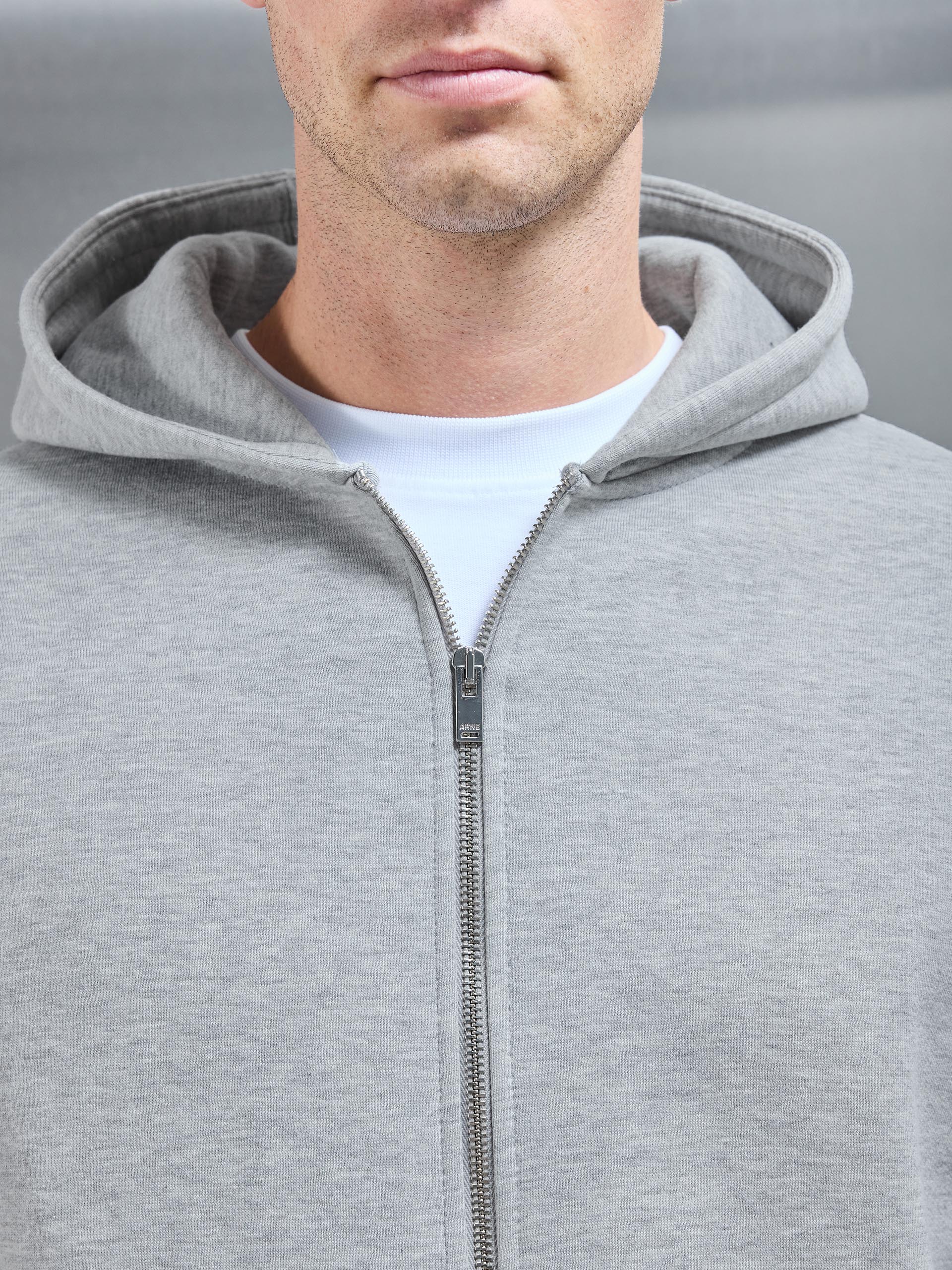 Essential Relaxed Fit Zip Through Hoodie in Marl Grey