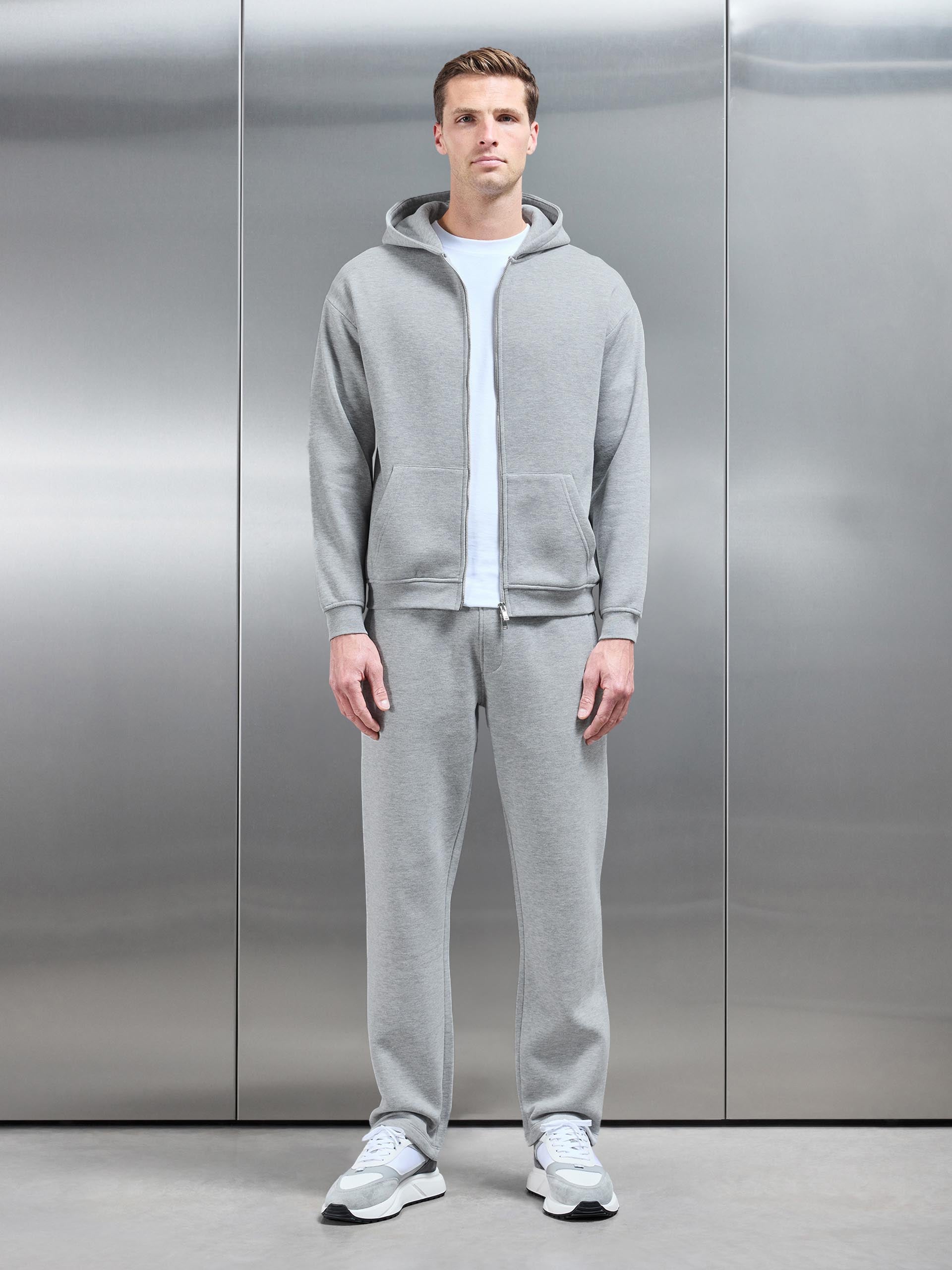Essential Relaxed Fit Zip Through Hoodie in Marl Grey