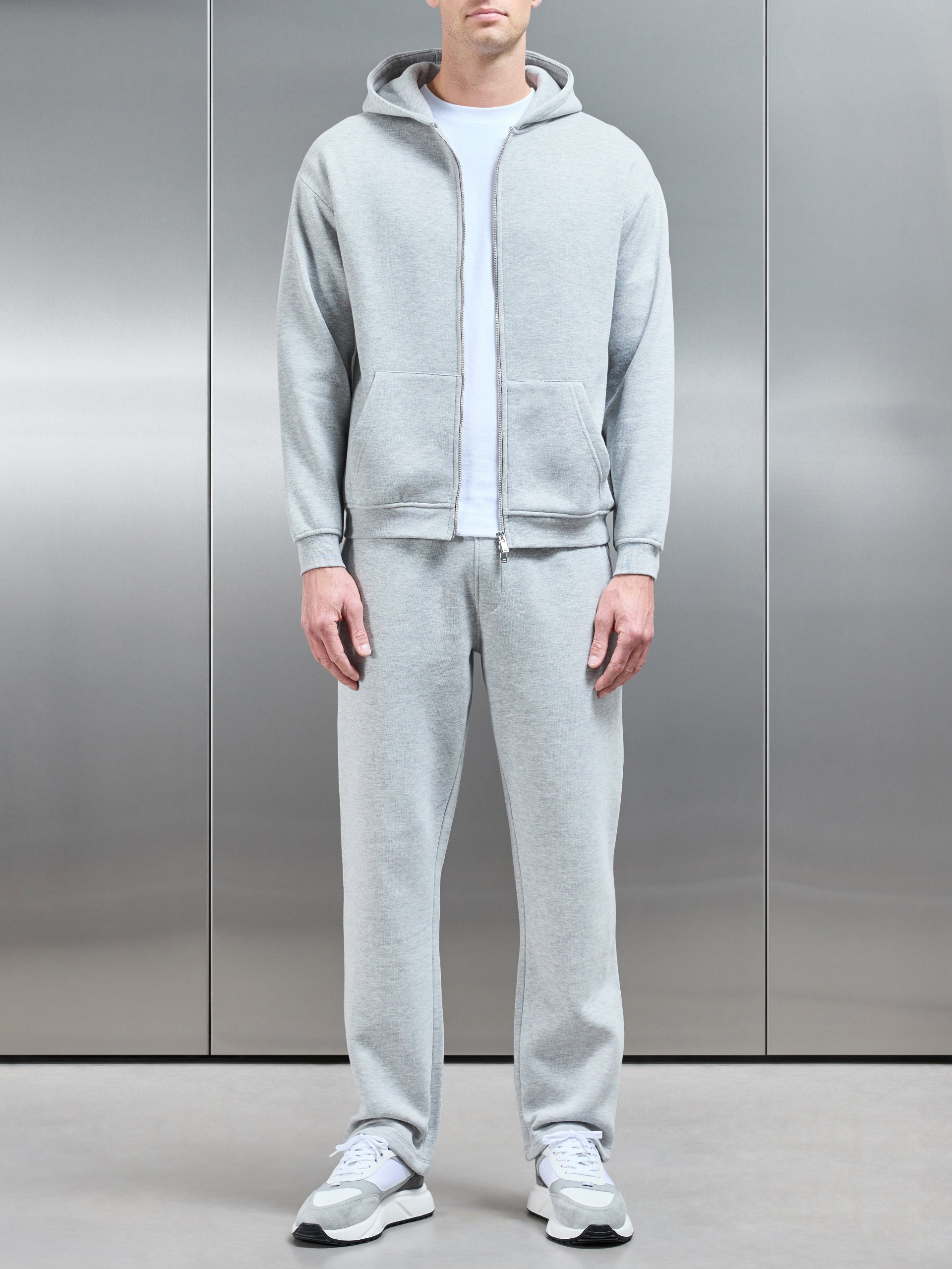 Essential Relaxed Fit Zip Through Hoodie in Marl Grey