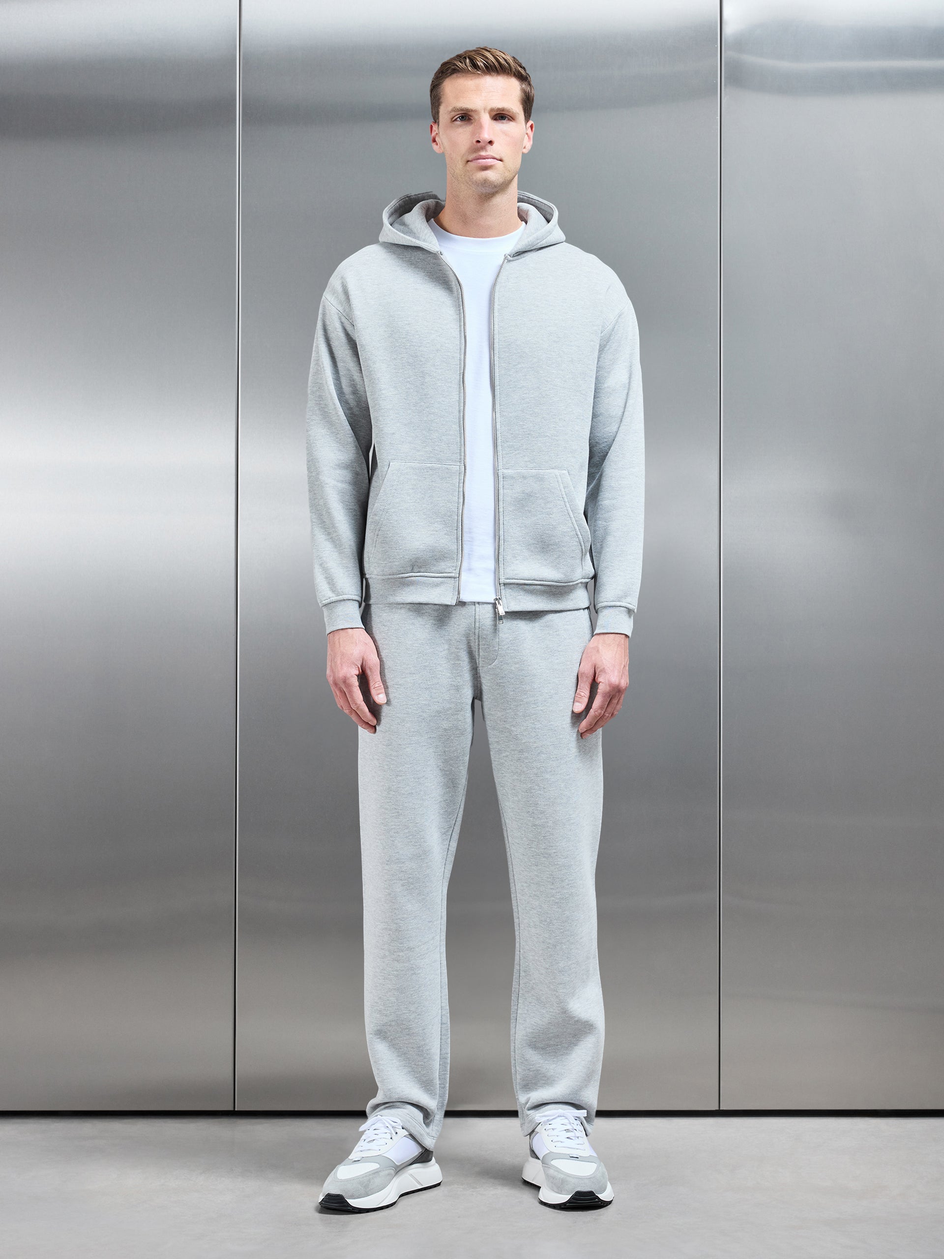 Essential Relaxed Fit Zip Through Hoodie in Marl Grey