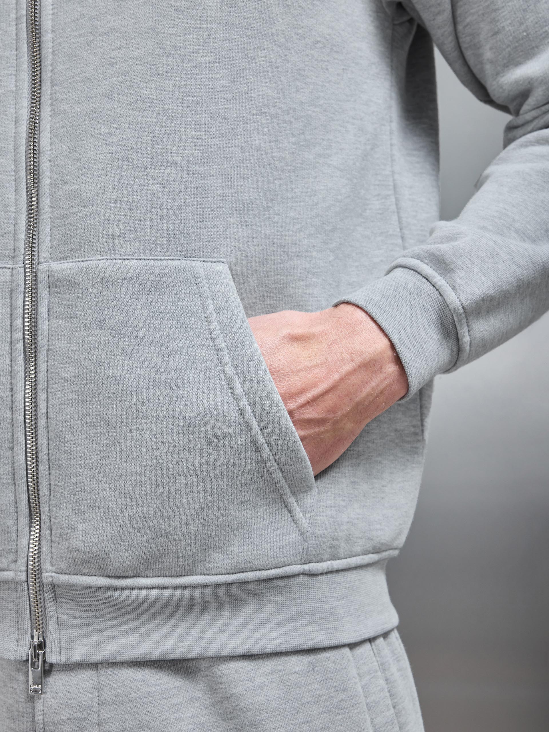 Essential Relaxed Fit Zip Through Hoodie in Marl Grey
