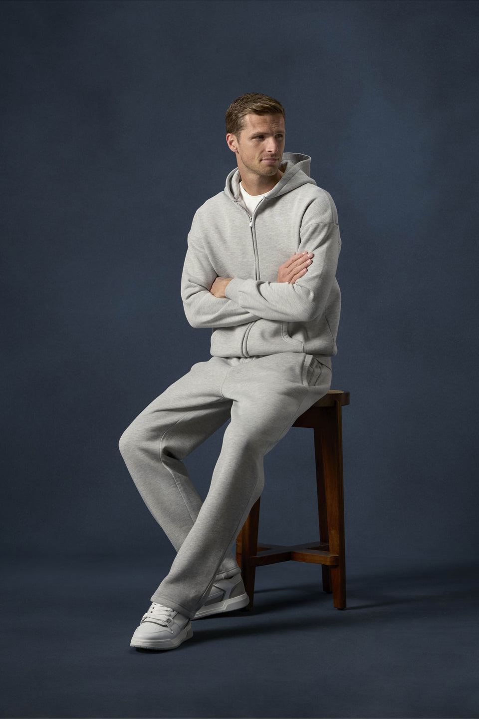 Essential Relaxed Fit Zip Through Hoodie in Marl Grey