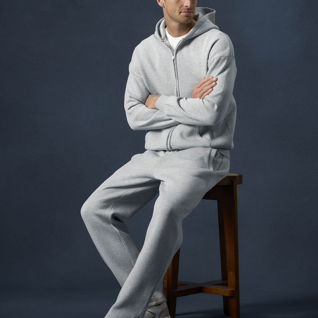 Essential Relaxed Fit Zip Through Hoodie in Marl Grey