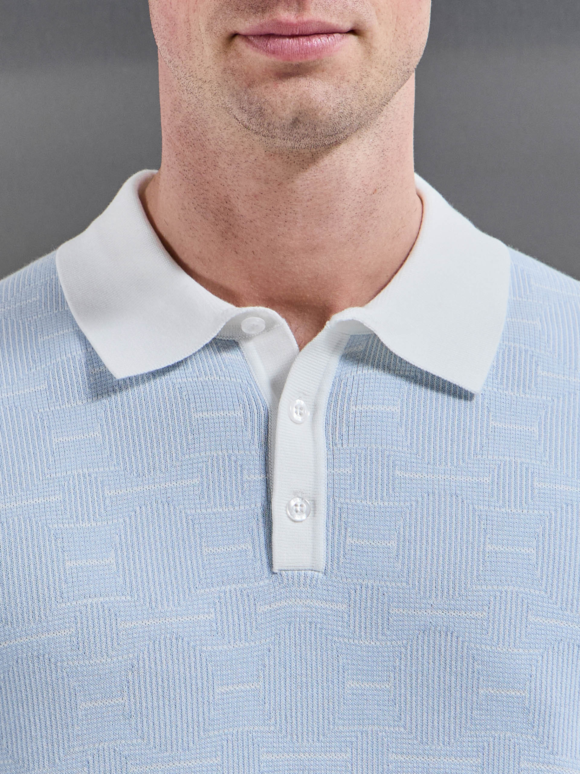 Este Knitted Button Polo Shirt in Light Blue