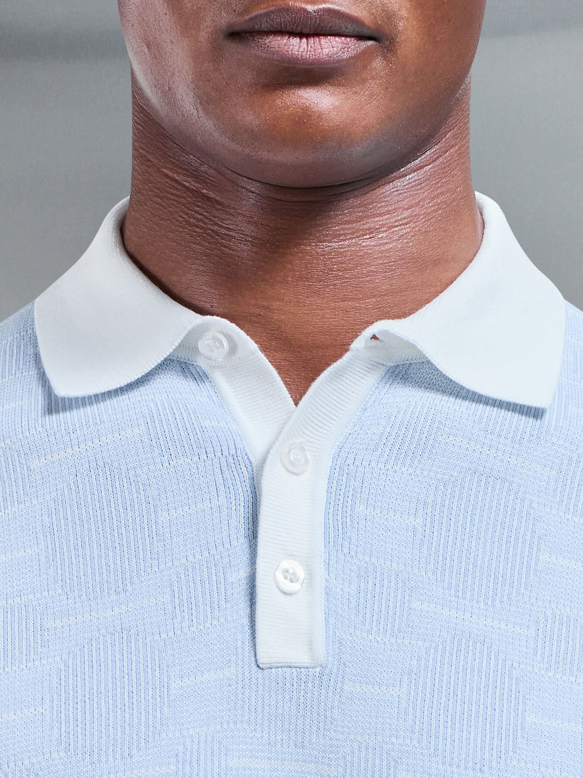 Este Knitted Button Polo Shirt in Light Blue