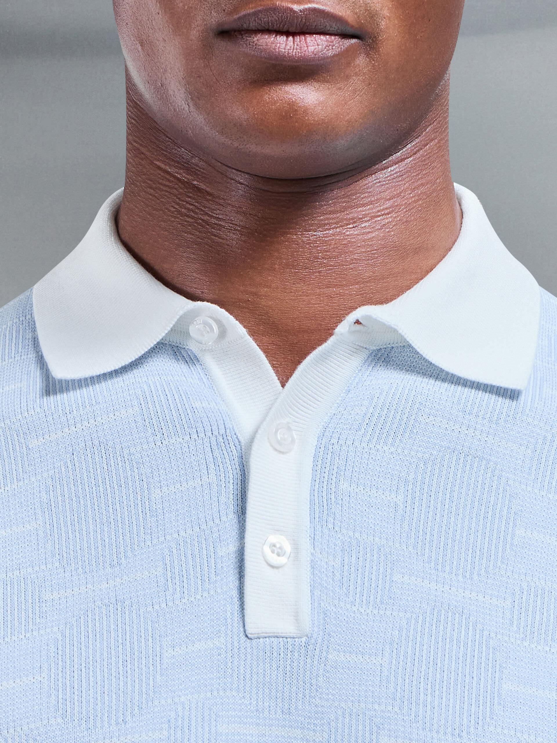 Este Knitted Button Polo Shirt in Light Blue