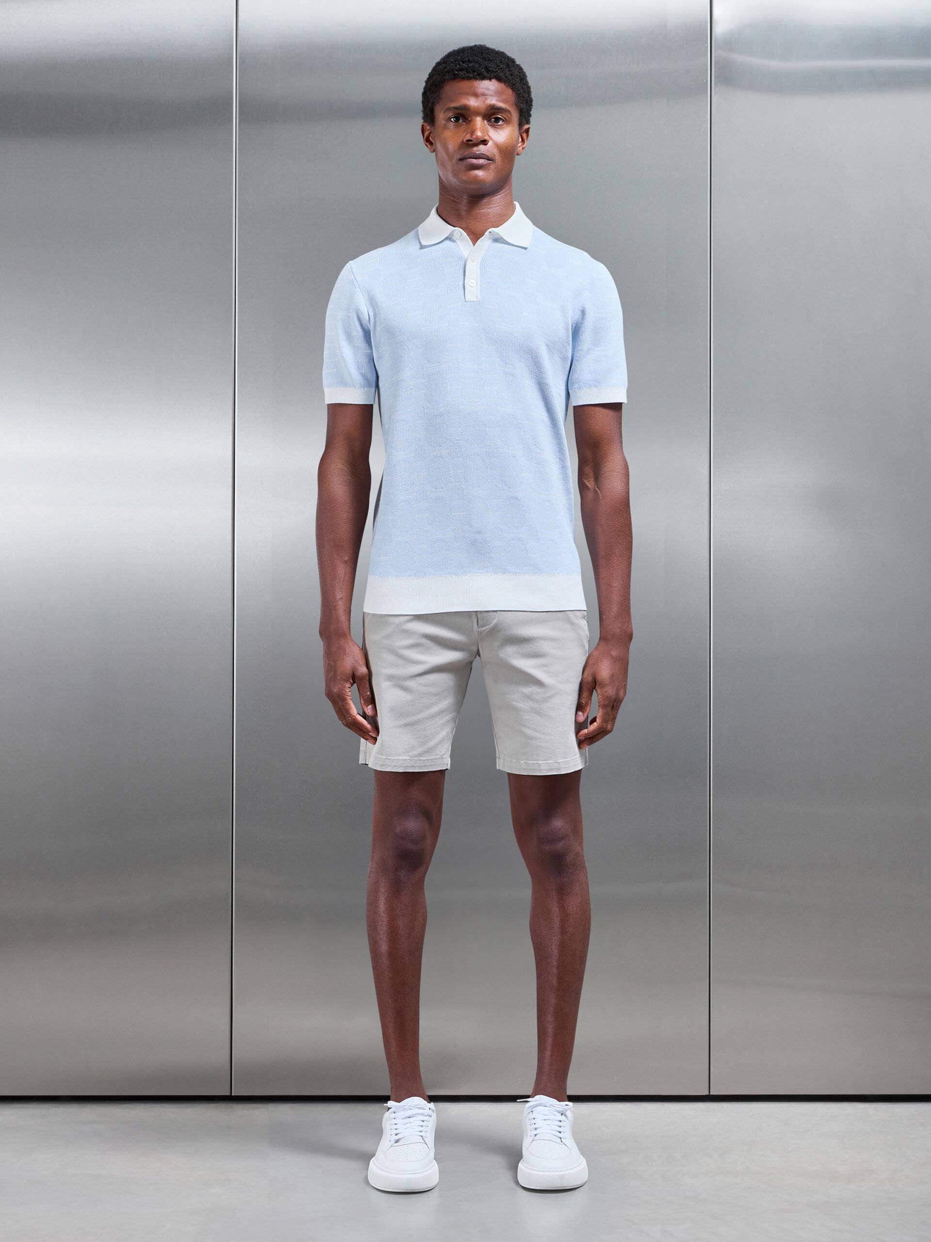 Este Knitted Button Polo Shirt in Light Blue
