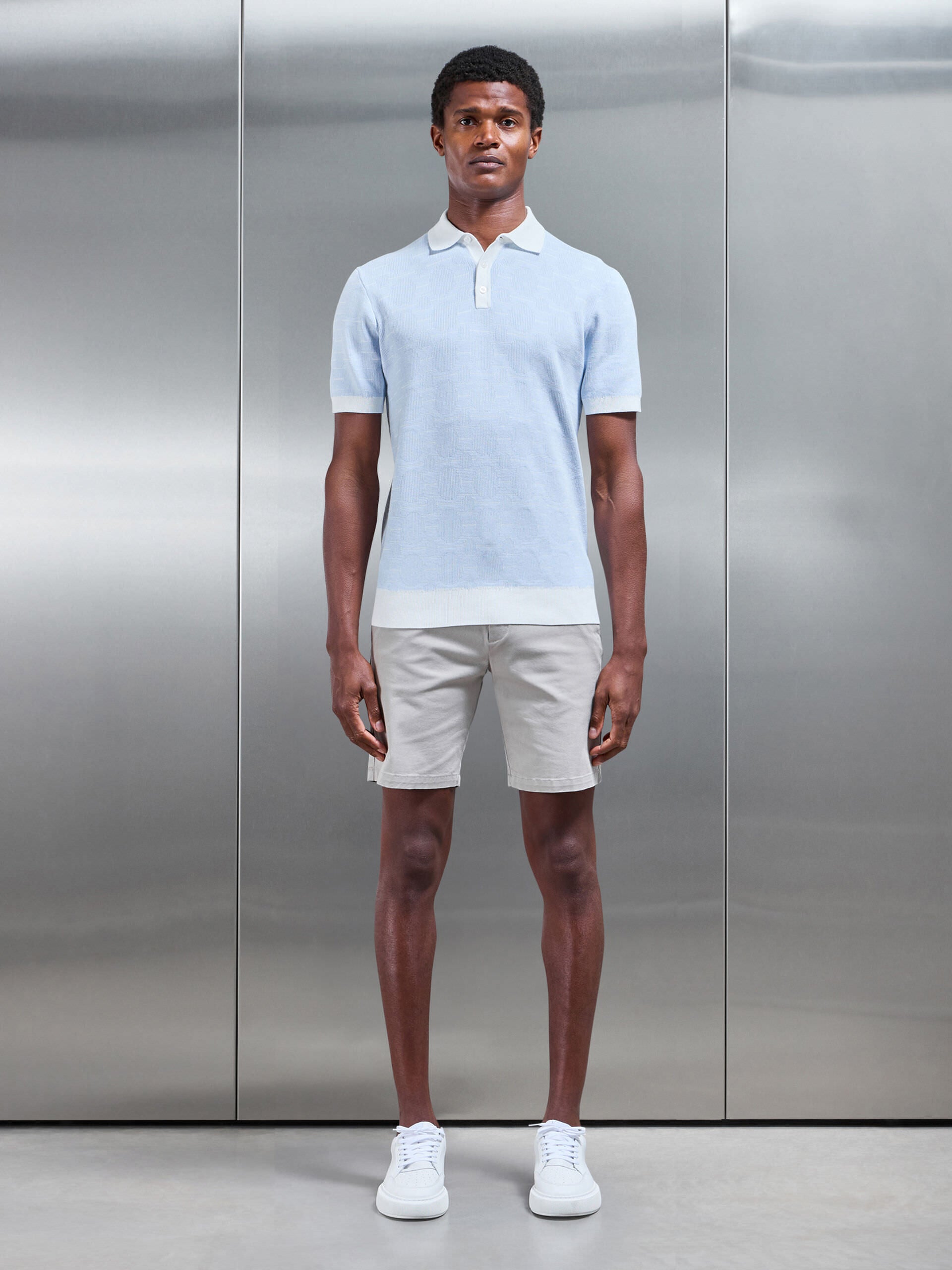 Este Knitted Button Polo Shirt in Light Blue