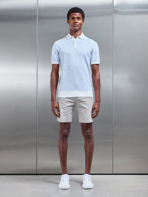 Este Knitted Button Polo Shirt in Light Blue