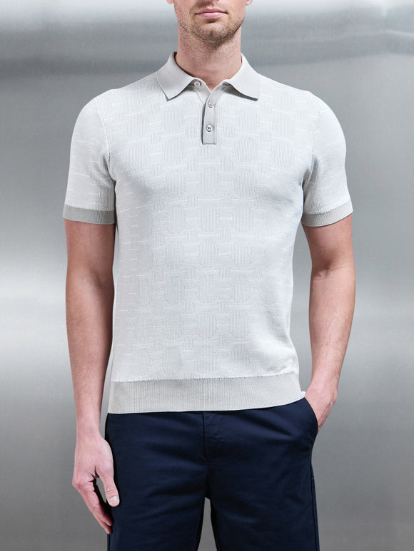 Este Knitted Button Polo Shirt in Stone