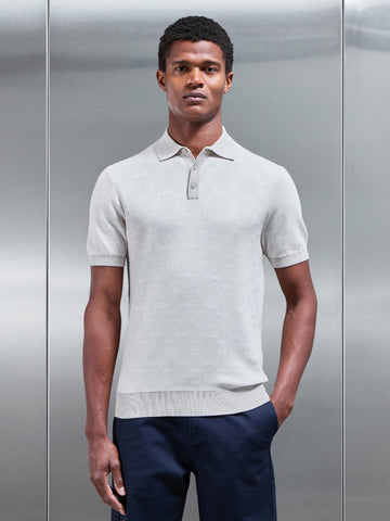 Este Knitted Button Polo Shirt in Stone