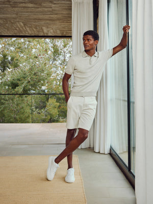 Este Knitted Button Polo Shirt in Stone