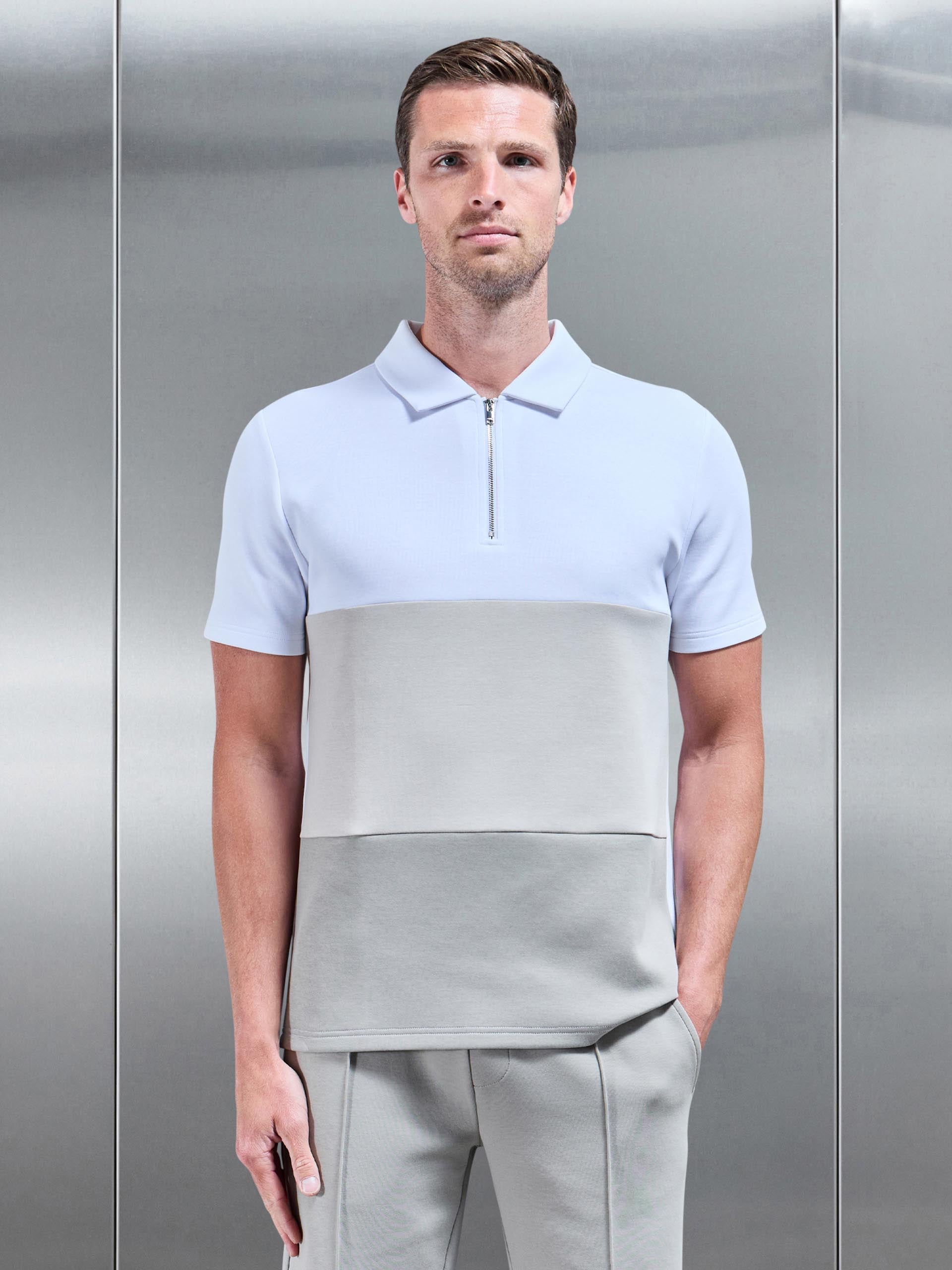 Everyday Luxe Colour Block Polo Shirt in Stone
