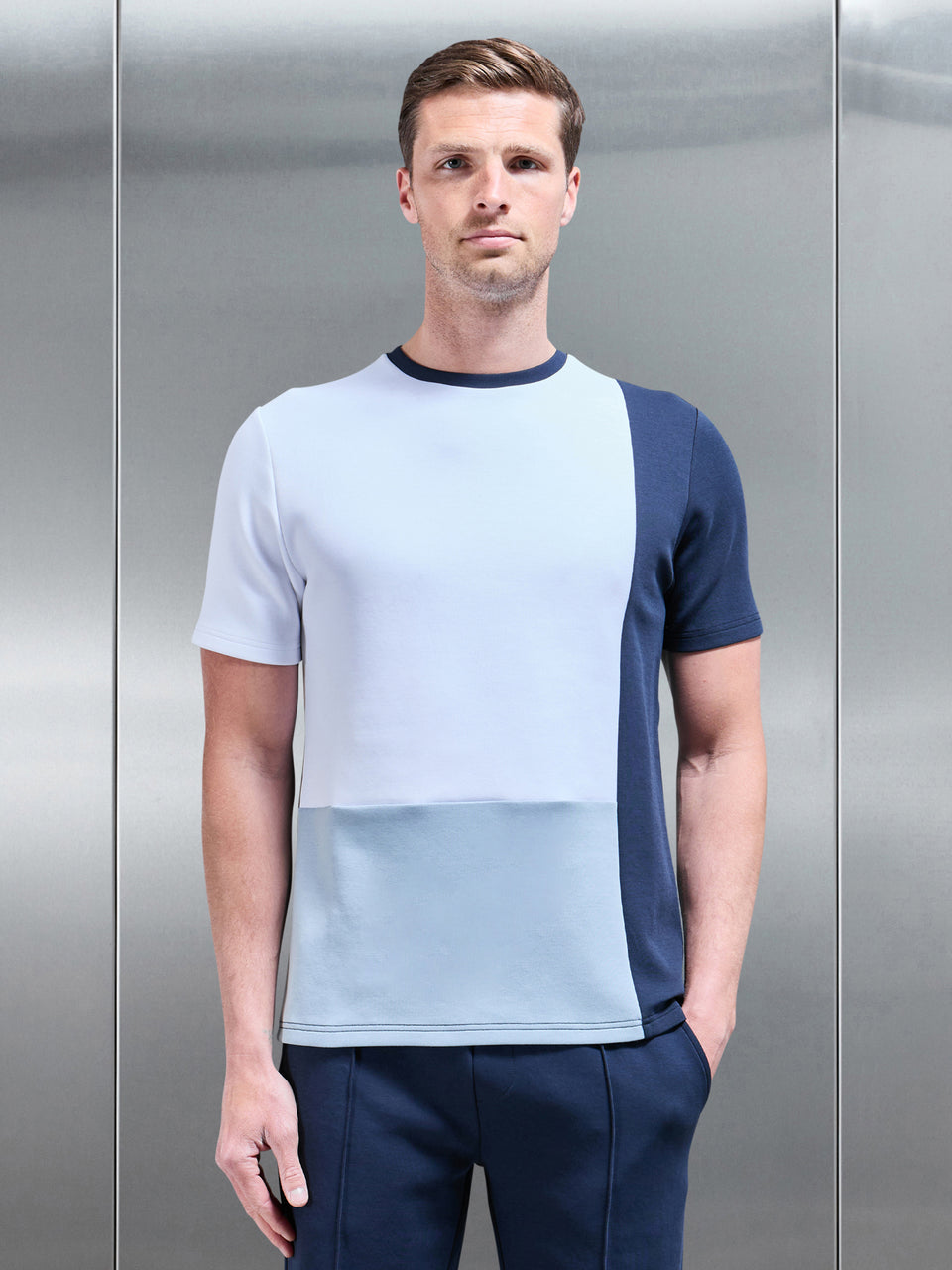 Everyday Luxe Colour Block T-Shirt in Navy