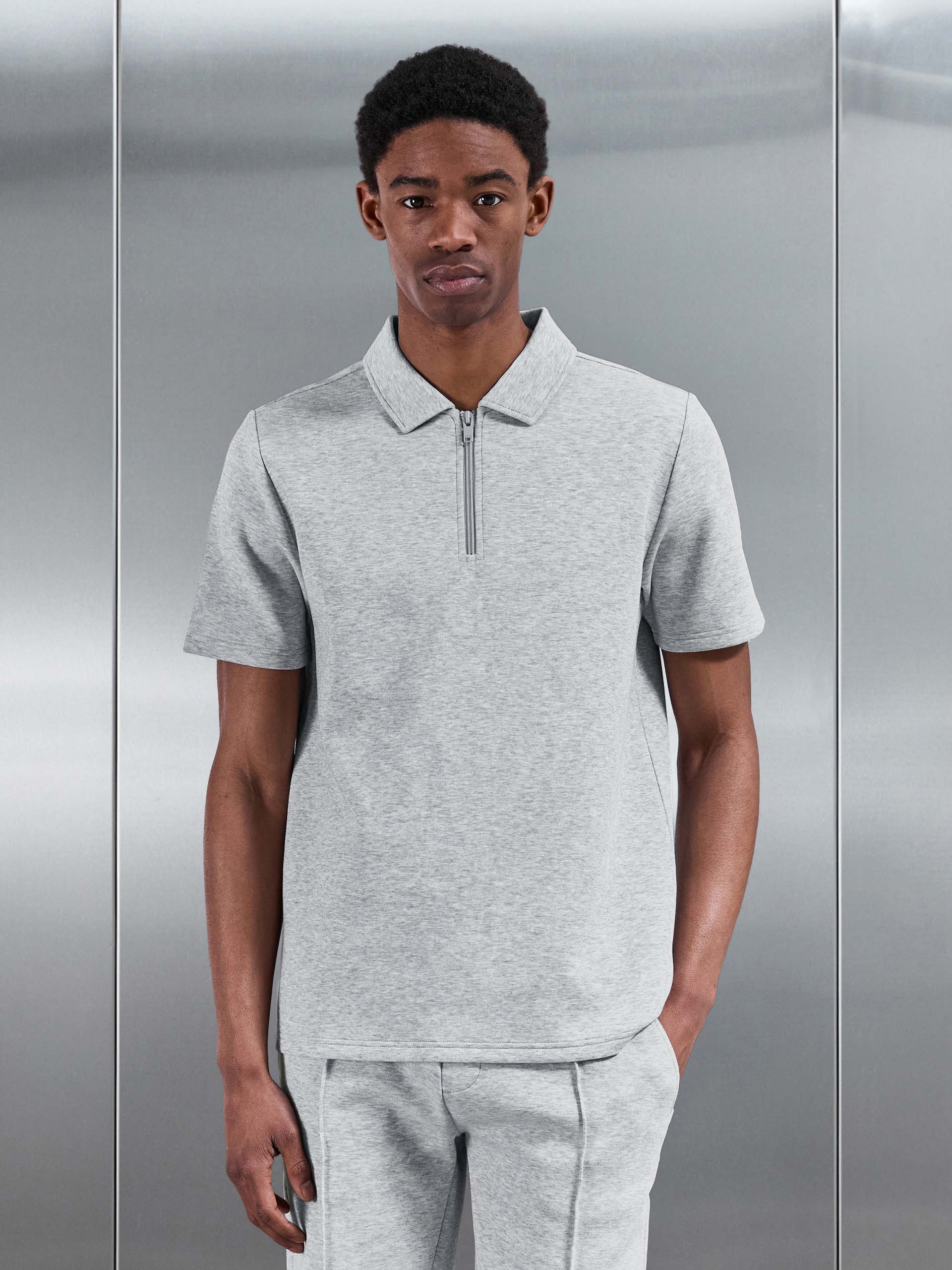 Everyday Luxe Polo Shirt in Marl Grey