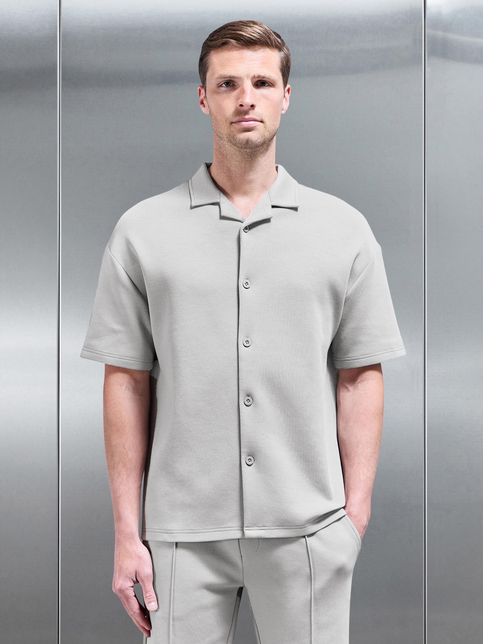 Interlock Relaxed Fit Revere Collar Shirt in Stone