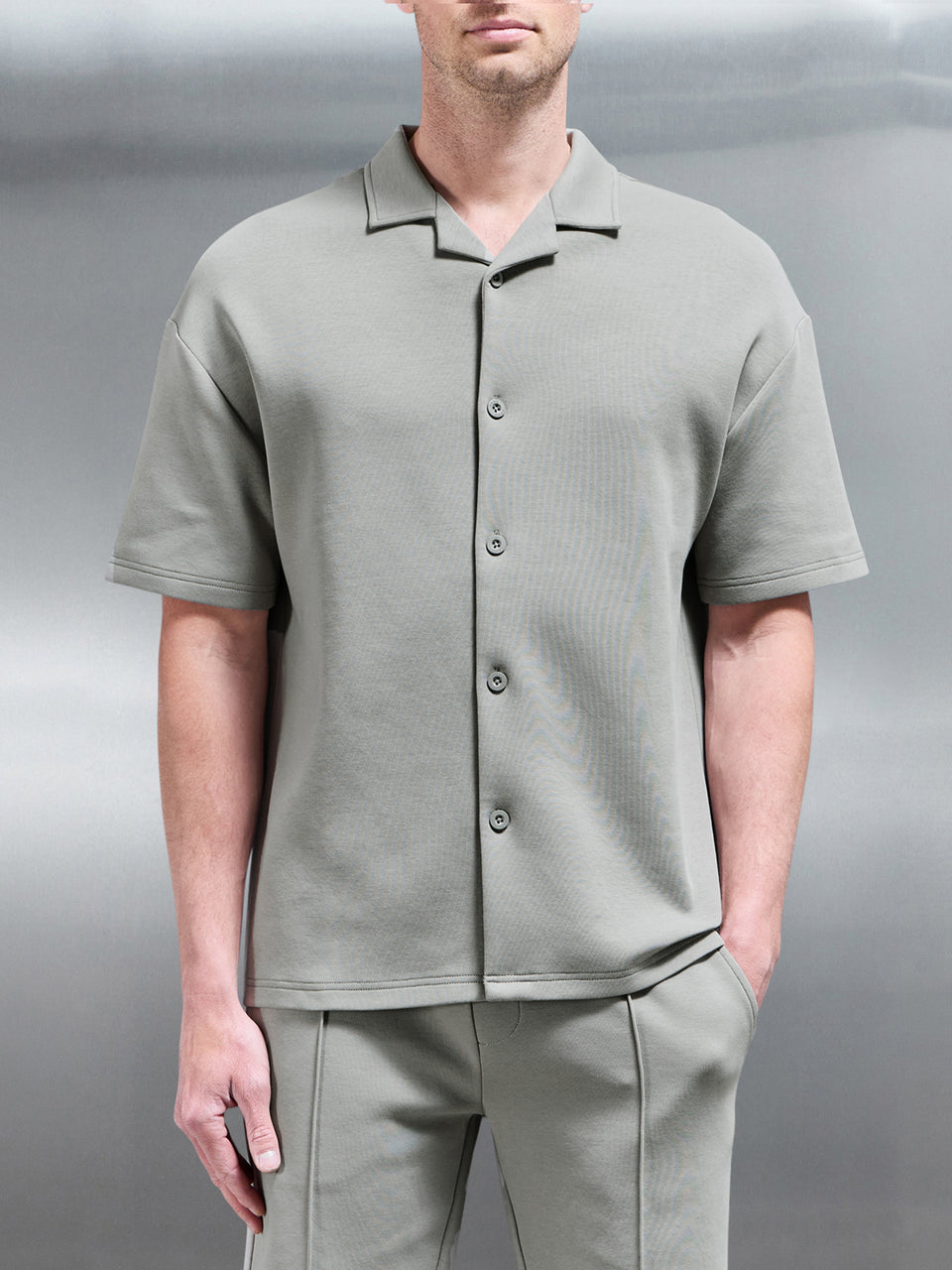 Everyday Luxe Revere Collar Shirt in Stone