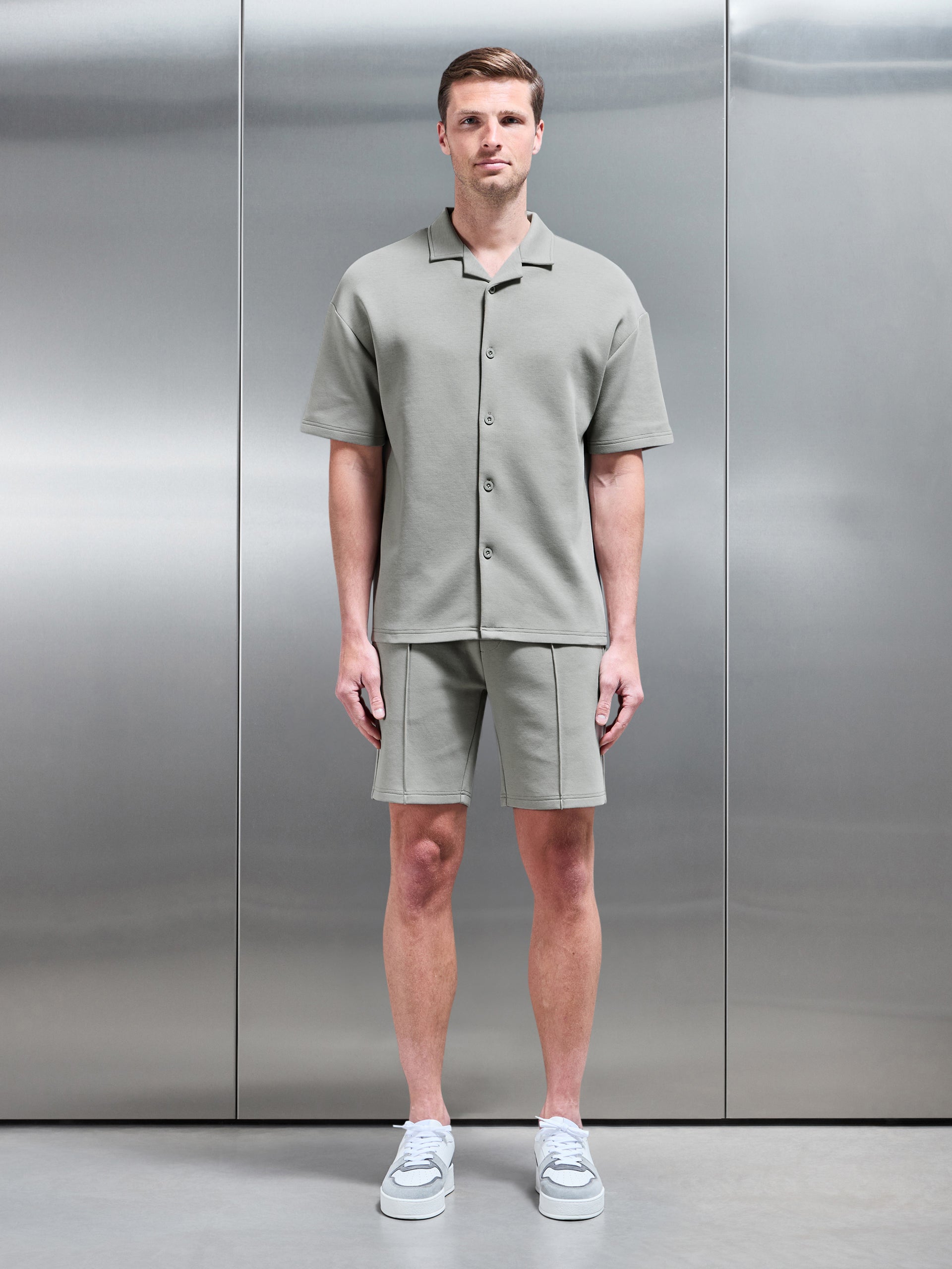 Everyday Luxe Revere Collar Shirt in Stone