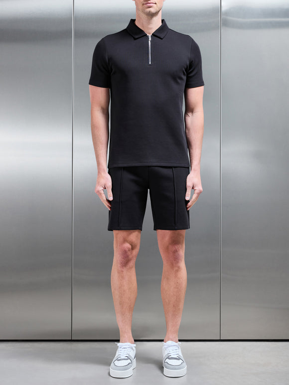Everyday Luxe Zip Polo Shirt in Black
