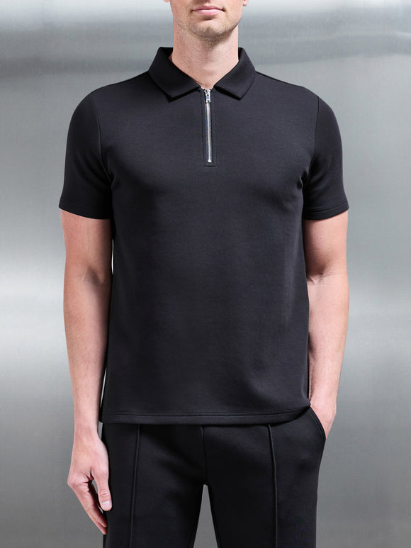 Everyday Luxe Zip Polo Shirt in Black