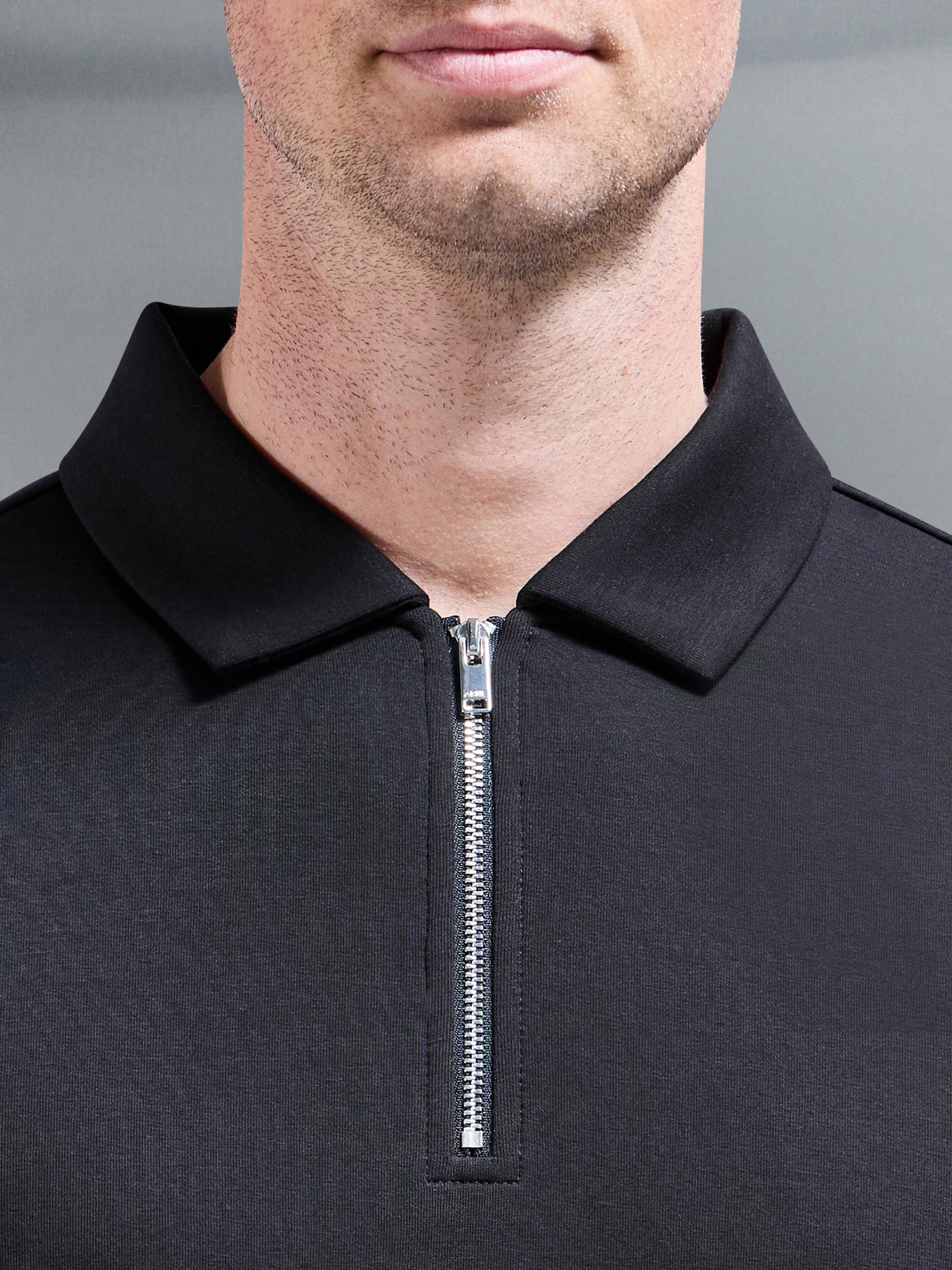 Everyday Luxe Zip Polo Shirt in Black