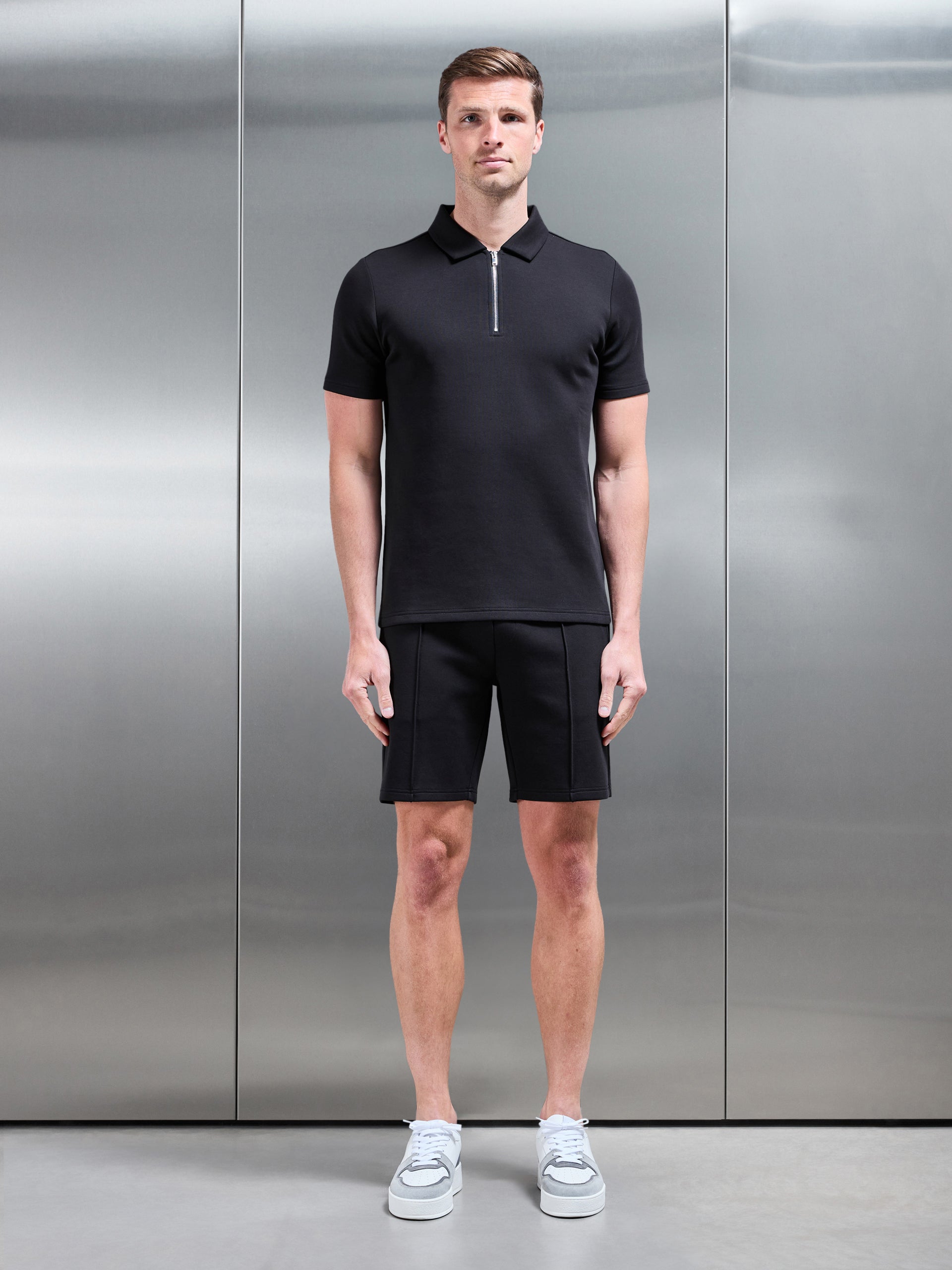 Everyday Luxe Zip Polo Shirt in Black