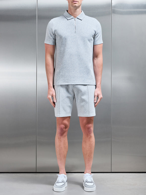 Everyday Luxe Zip Polo Shirt in Marl Grey
