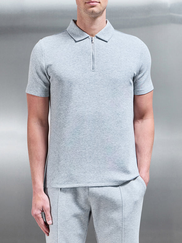 Everyday Luxe Zip Polo Shirt in Marl Grey