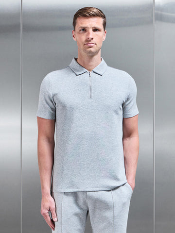 Everyday Luxe Zip Polo Shirt in Marl Grey