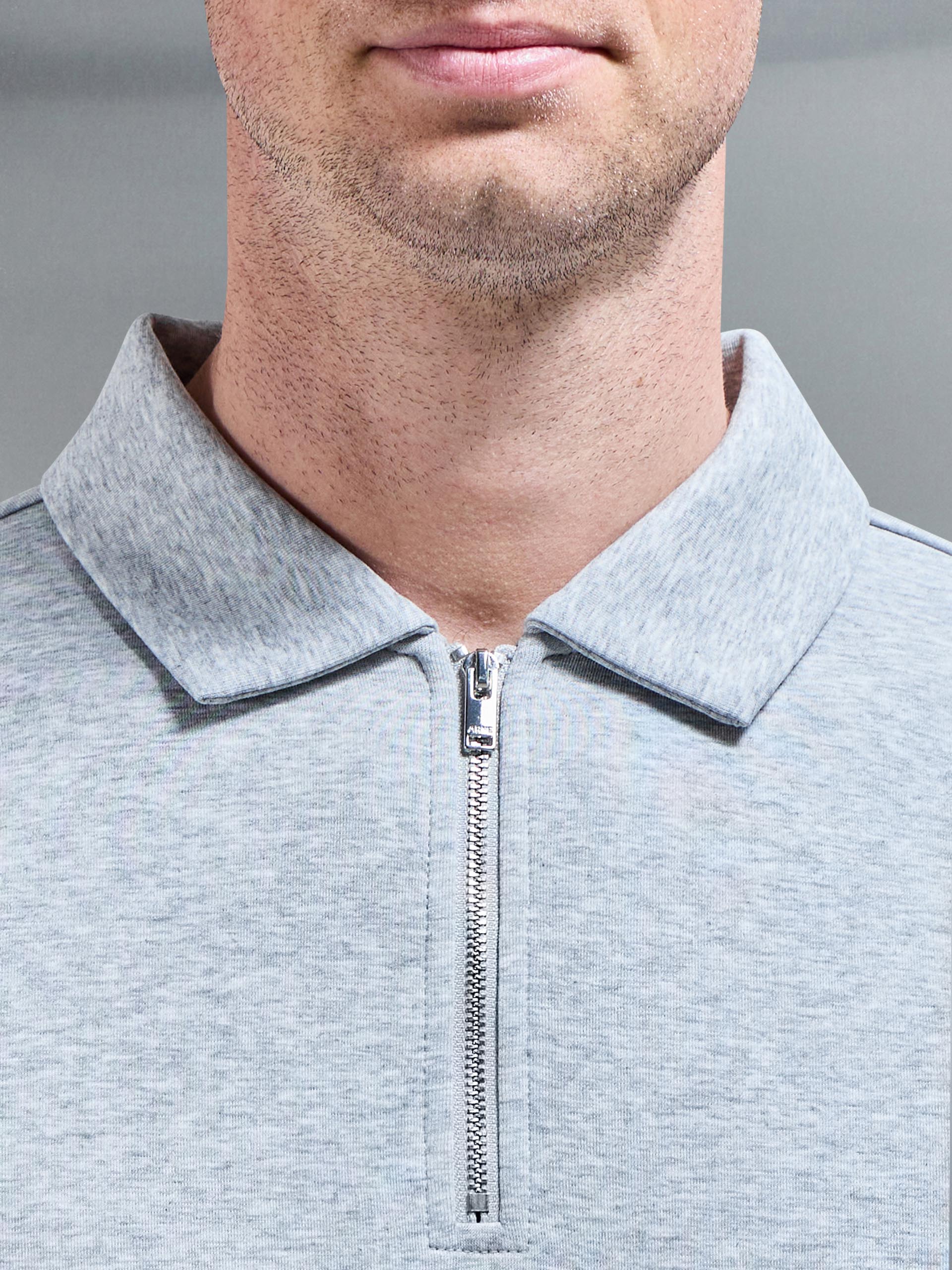 Everyday Luxe Zip Polo Shirt in Marl Grey