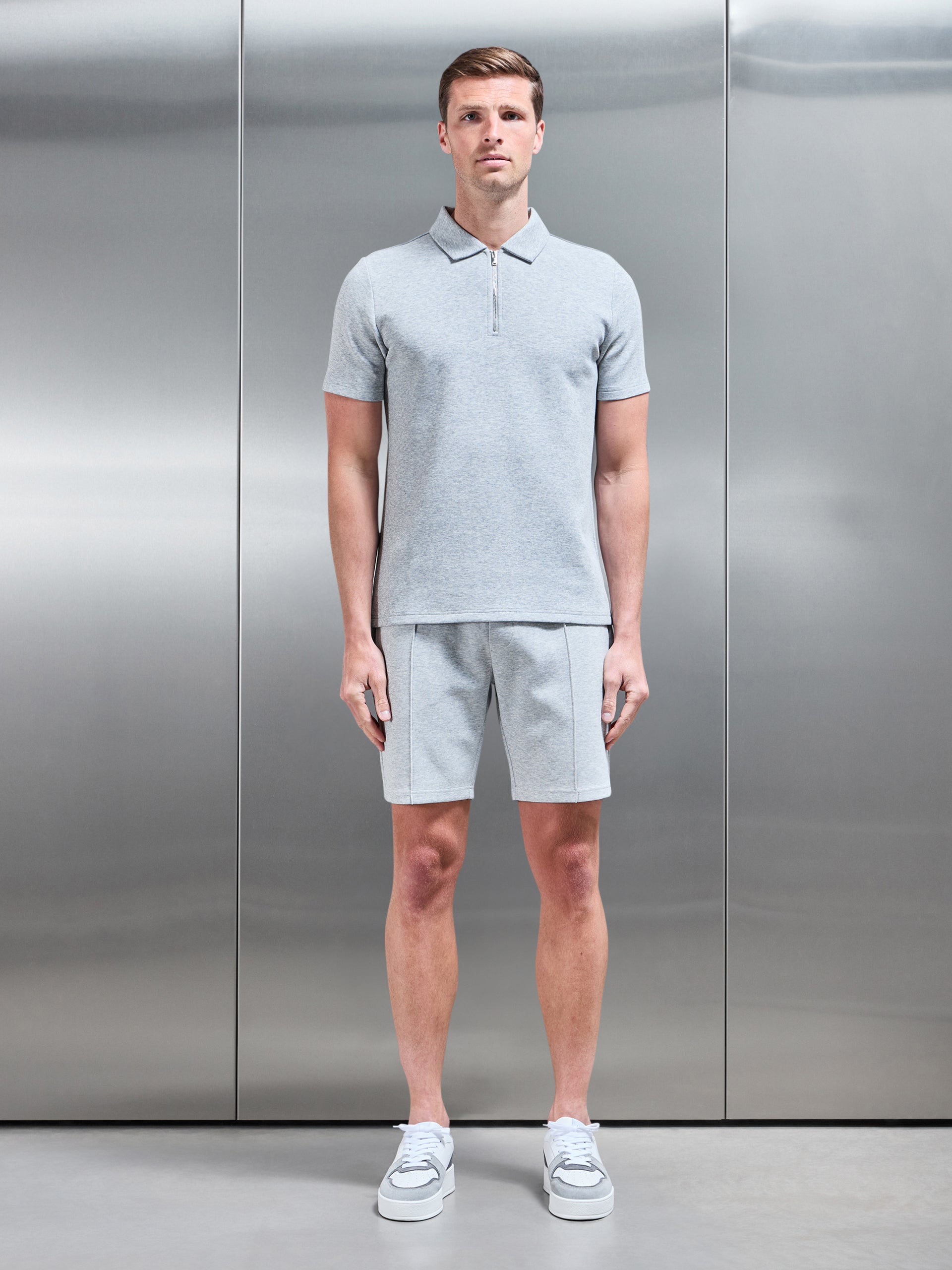 Everyday Luxe Zip Polo Shirt in Marl Grey