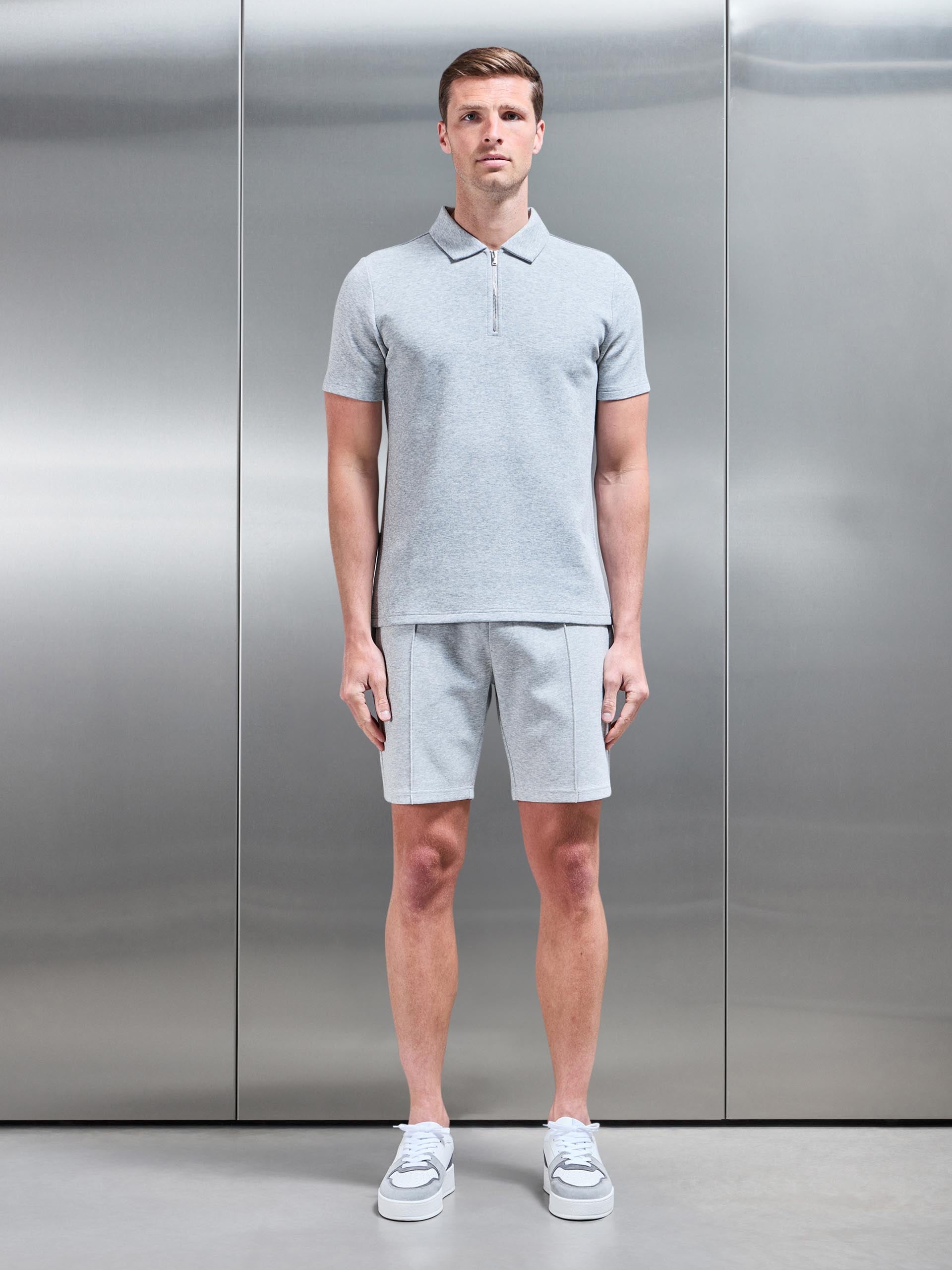 Everyday Luxe Zip Polo Shirt in Marl Grey