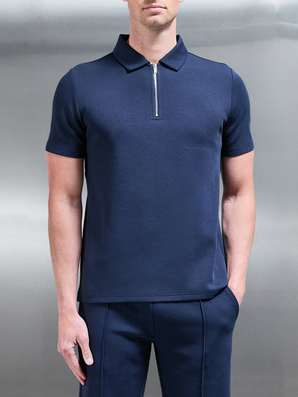 Everyday Luxe Zip Polo Shirt in Navy
