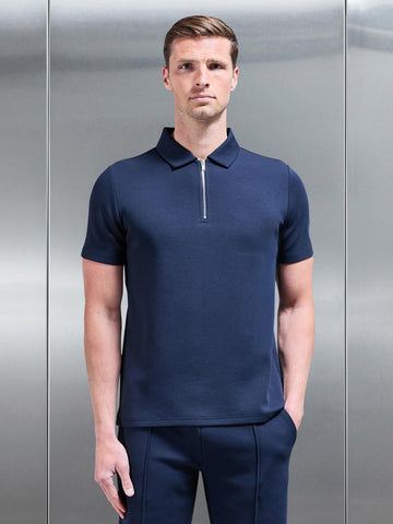 Everyday Luxe Zip Polo Shirt in Navy