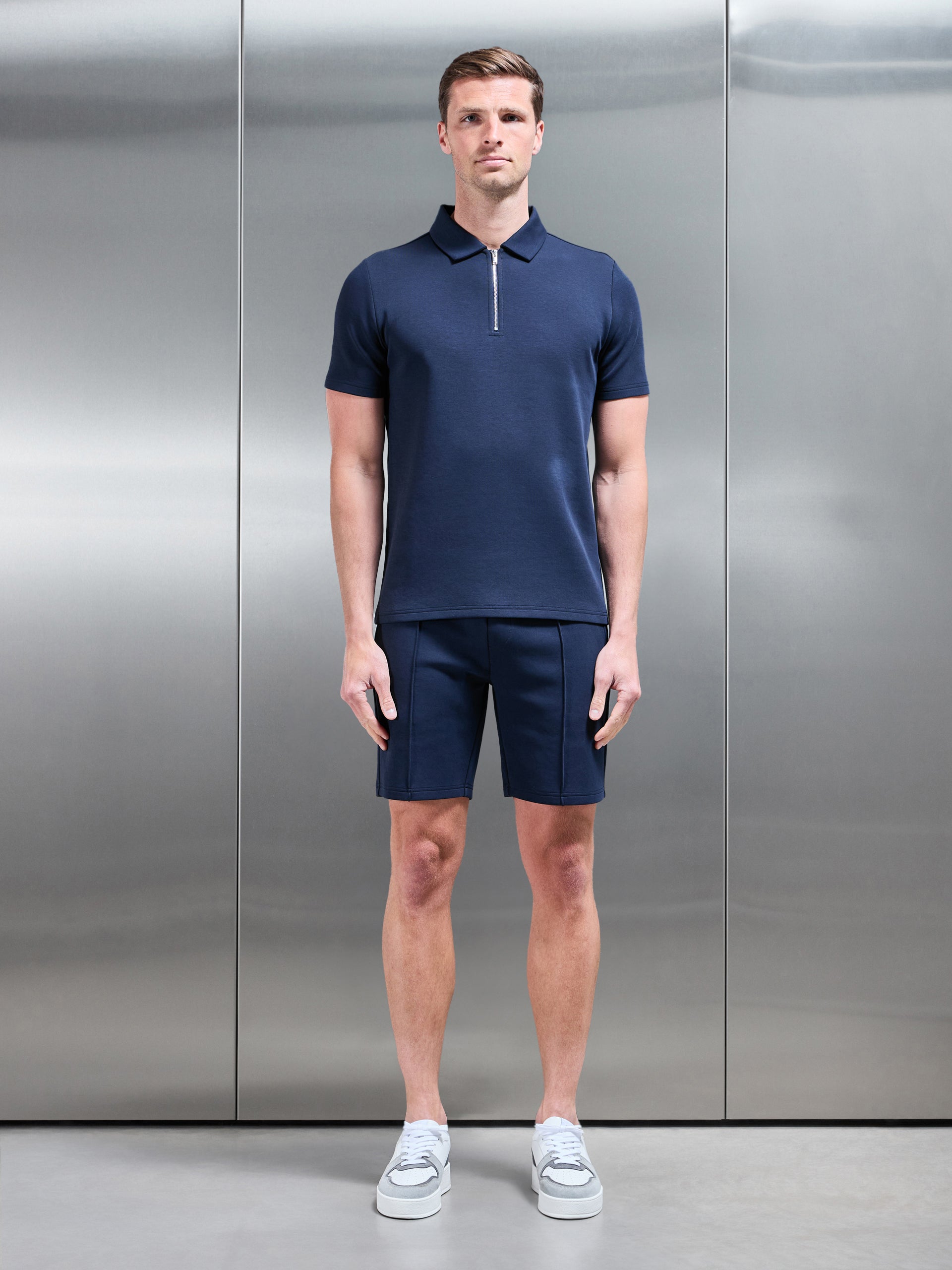 Everyday Luxe Zip Polo Shirt in Navy