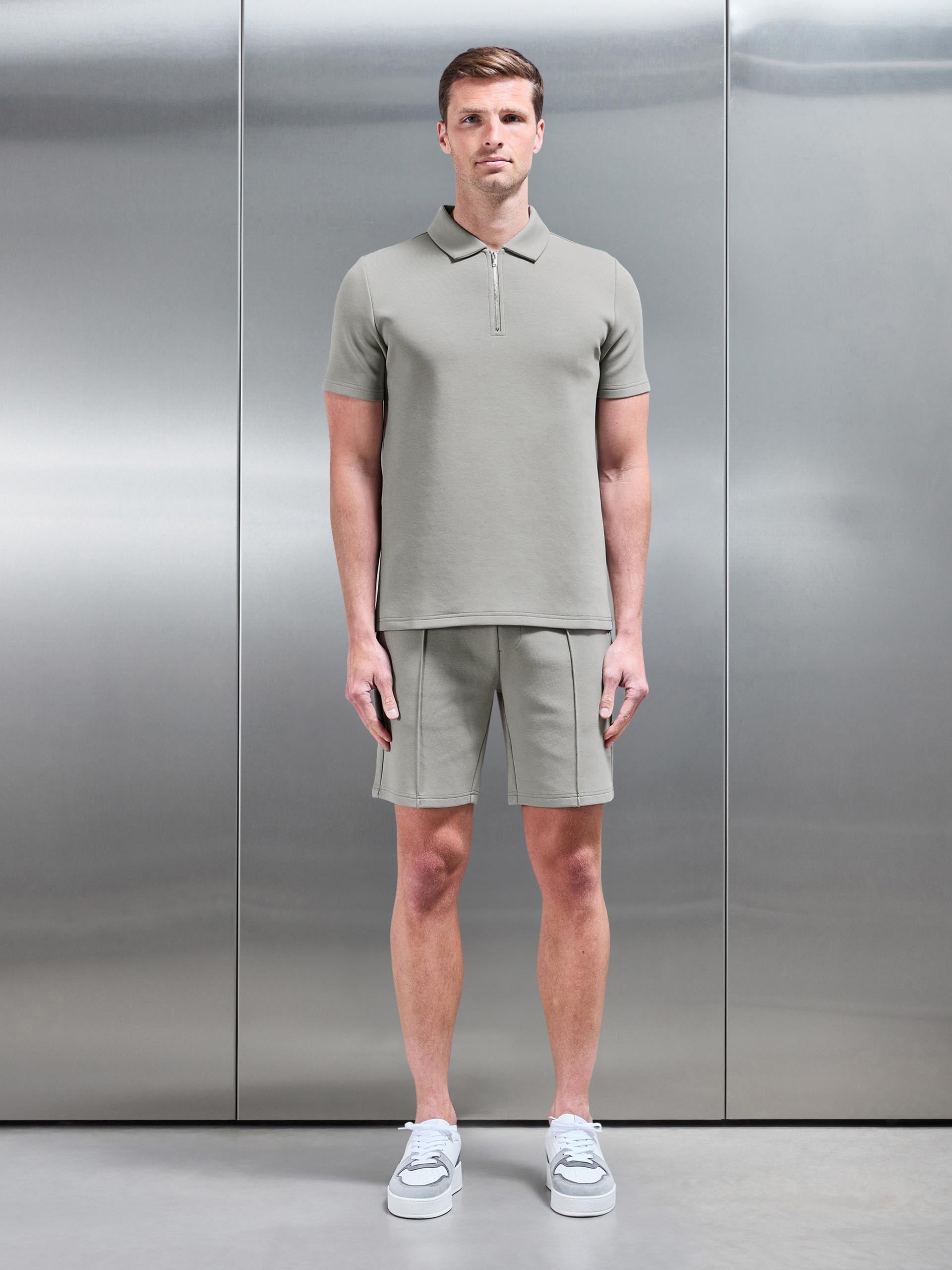 Everyday Luxe Zip Polo Shirt in Stone